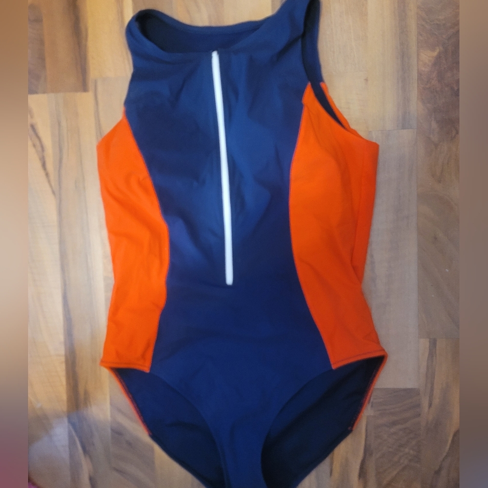 Athleta Sz XL Navy and Orange One-Piece Swimsuit